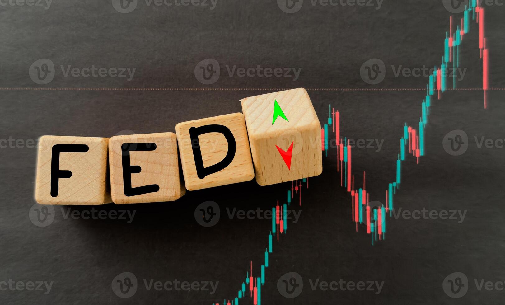 Wooden blocks with word fed, arrow photo