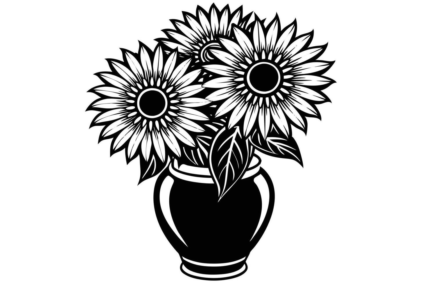 Elegant Black and White Sunflower Bouquet in Vase vector