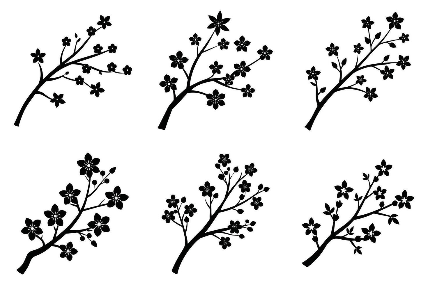 Black and White Cherry Blossom Branches vector