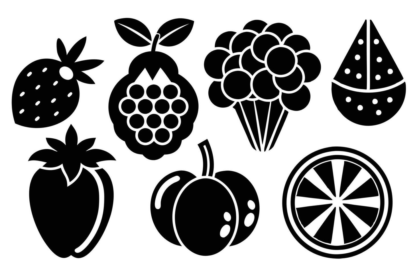 Collection of Black and White Fruit Icons vector