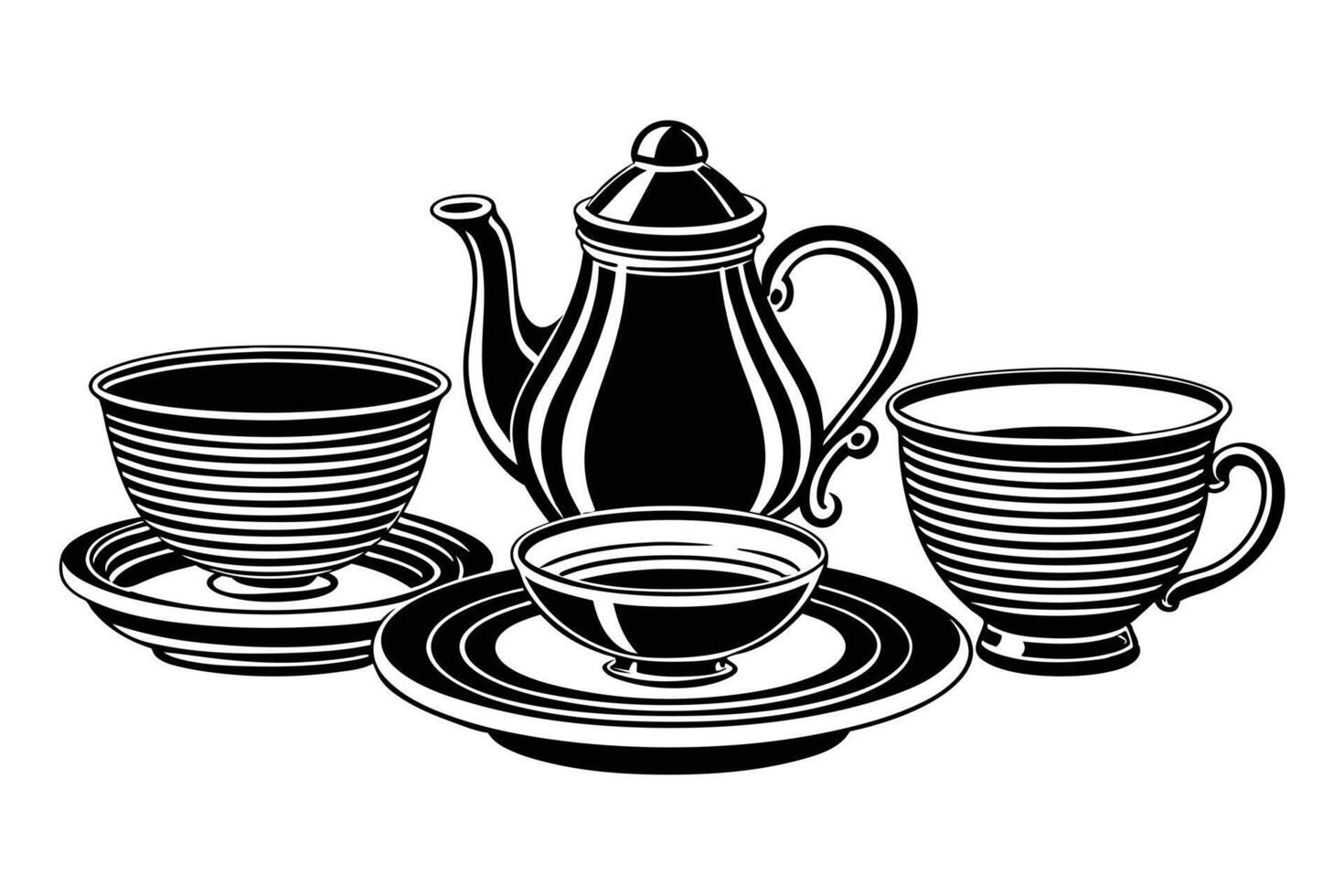 Black and White Set of Dishes for Dining vector
