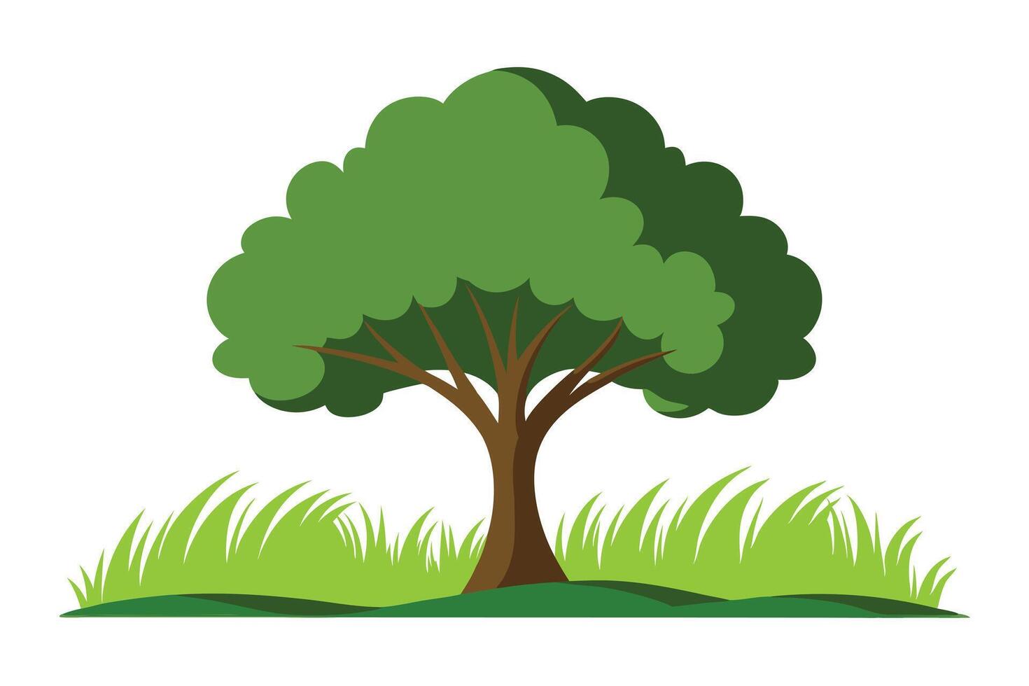 A cartoon Illustration of a Lush Green Tree and Grassy Hill vector