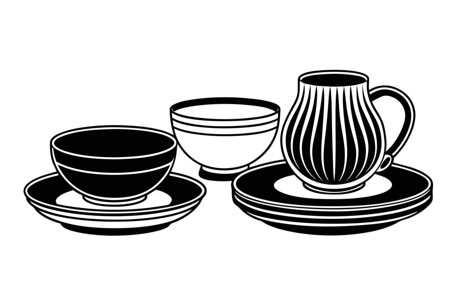 Elegant Black and White Set of Dishes for Dining vector