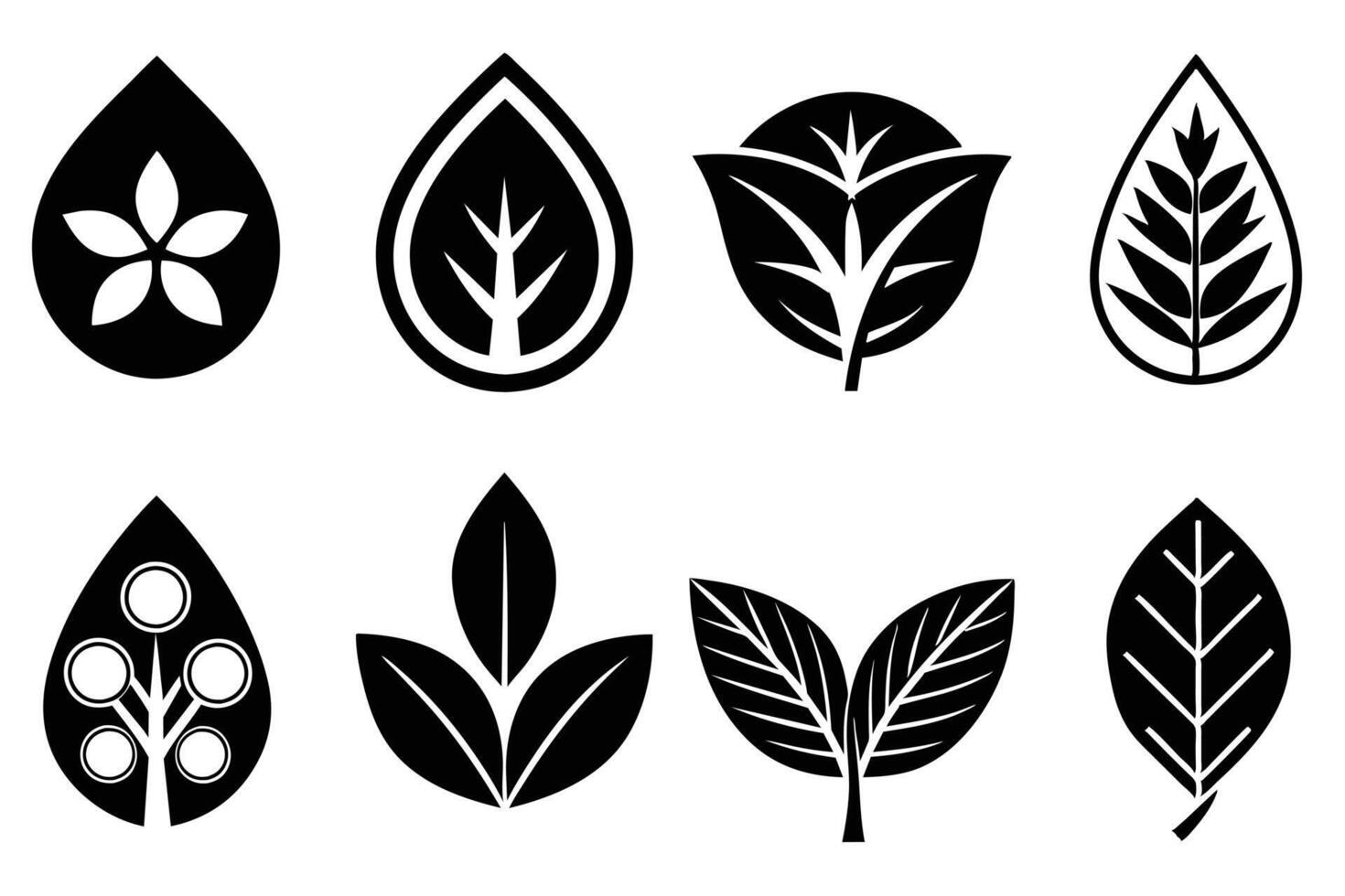 A collection of Black and White Leaf Icons vector