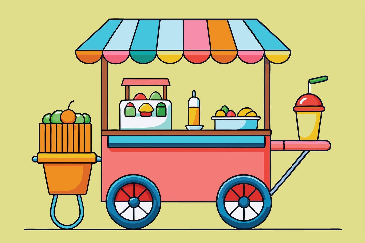 Colorful Ice Cream Cart with Treats for a Summer Day vector