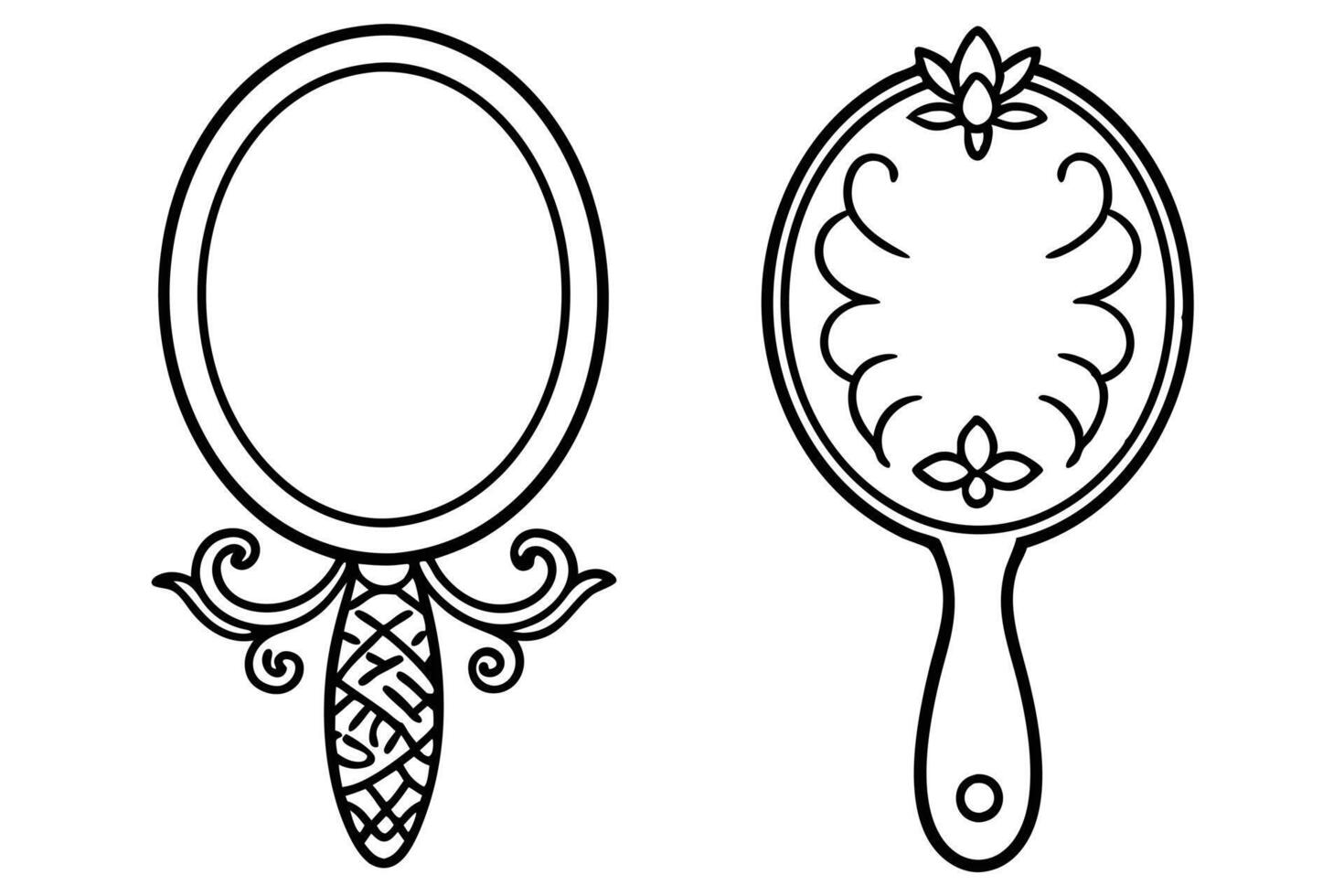 Elegant Black and White Hand-Drawn Decorative Mirrors vector