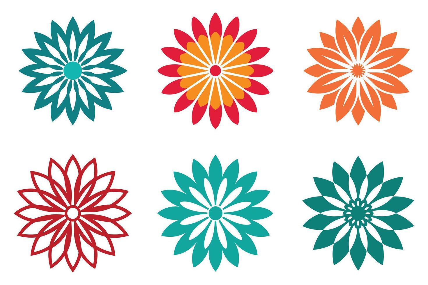 Colorful Floral Design Icons on White Background vector