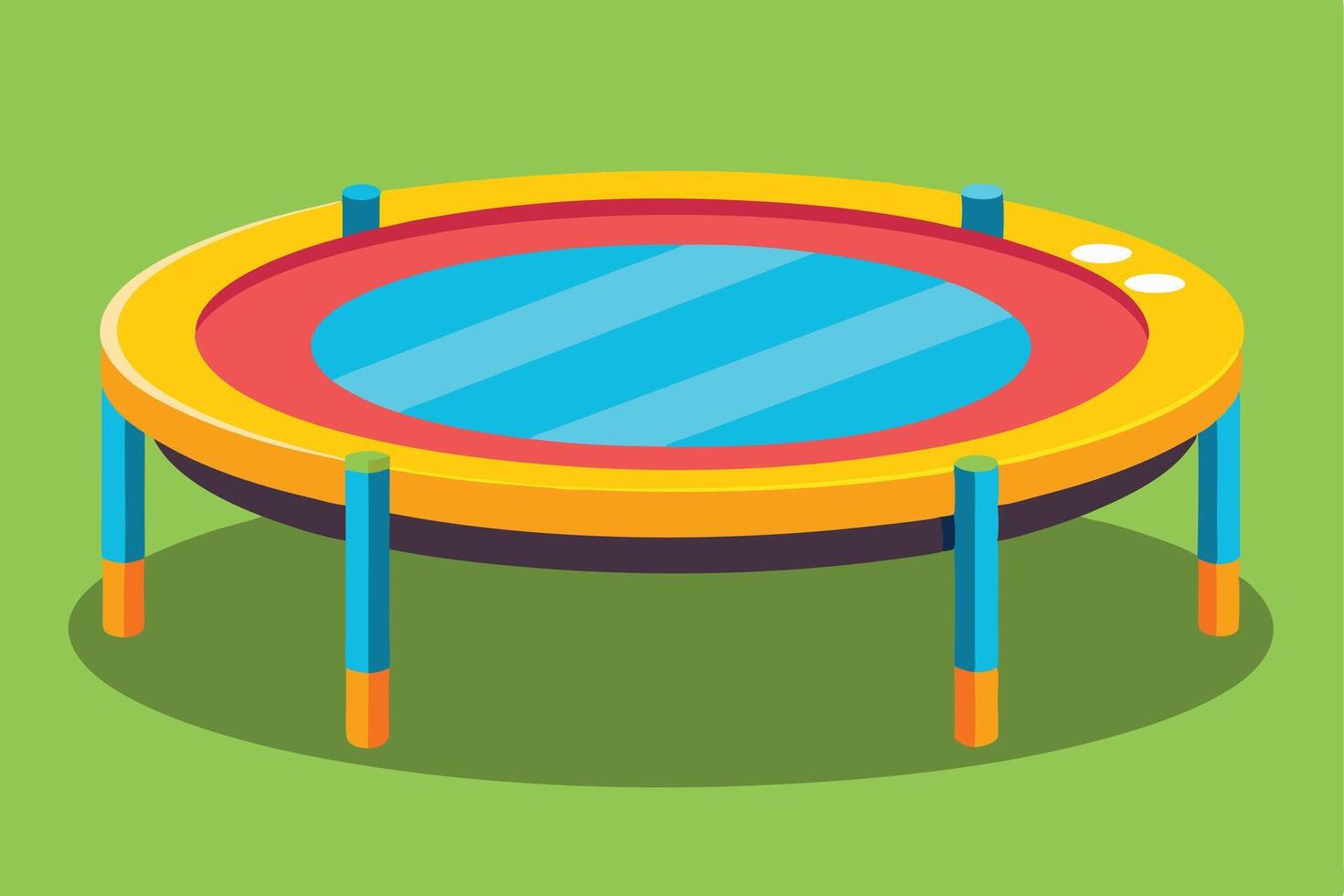 Colorful Child's Trampoline on a Grassy Lawn vector