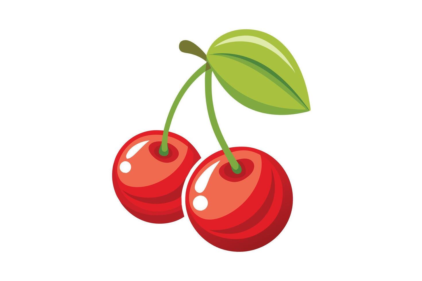 Two vibrant cherries with leaves, perfect for casino or fruit-themed design. vector