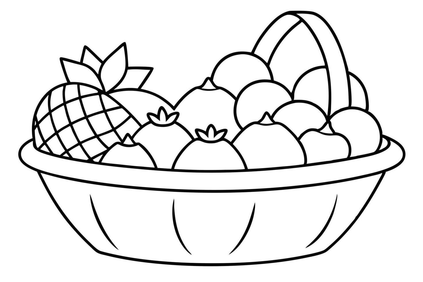 Black and white drawing of a fruit basket vector