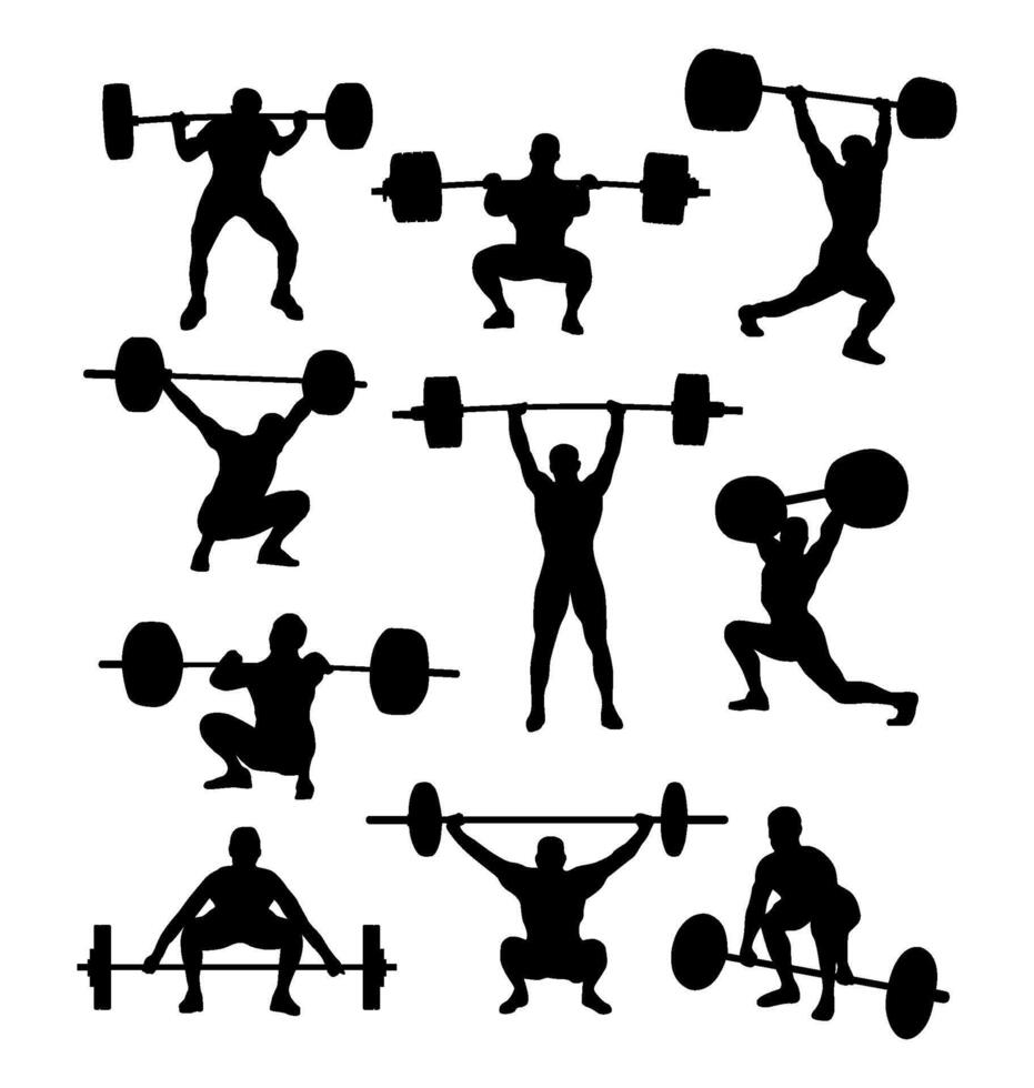 set of man weightlifting silhouettes vector
