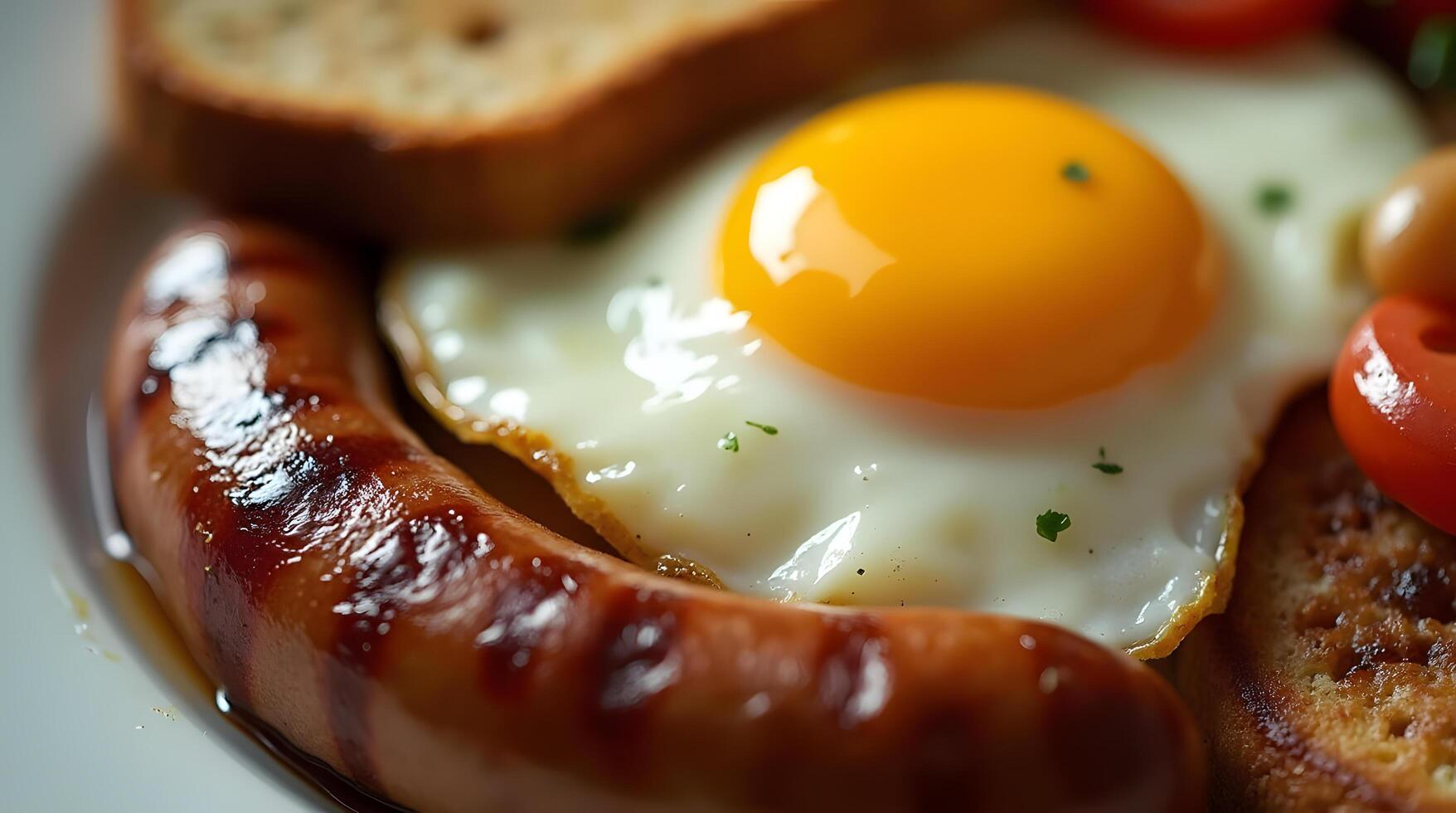Breakfast Plate with Sausage, Egg, Toast, and Tomatoes photo