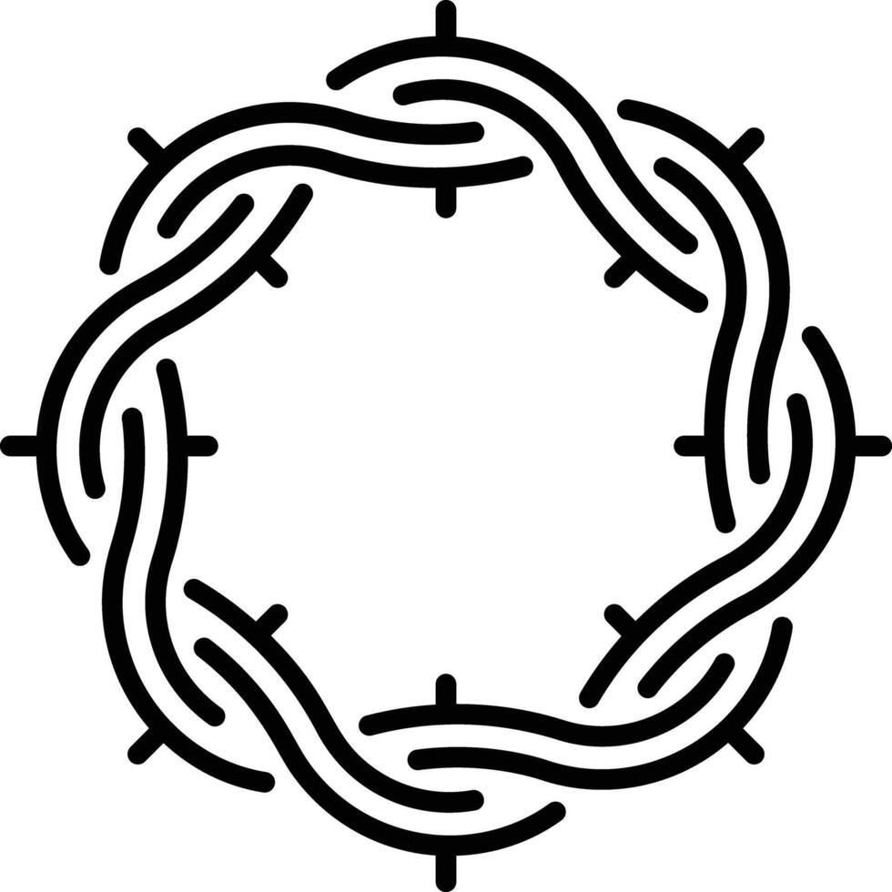 A linear style icon showing a thorn crown vector