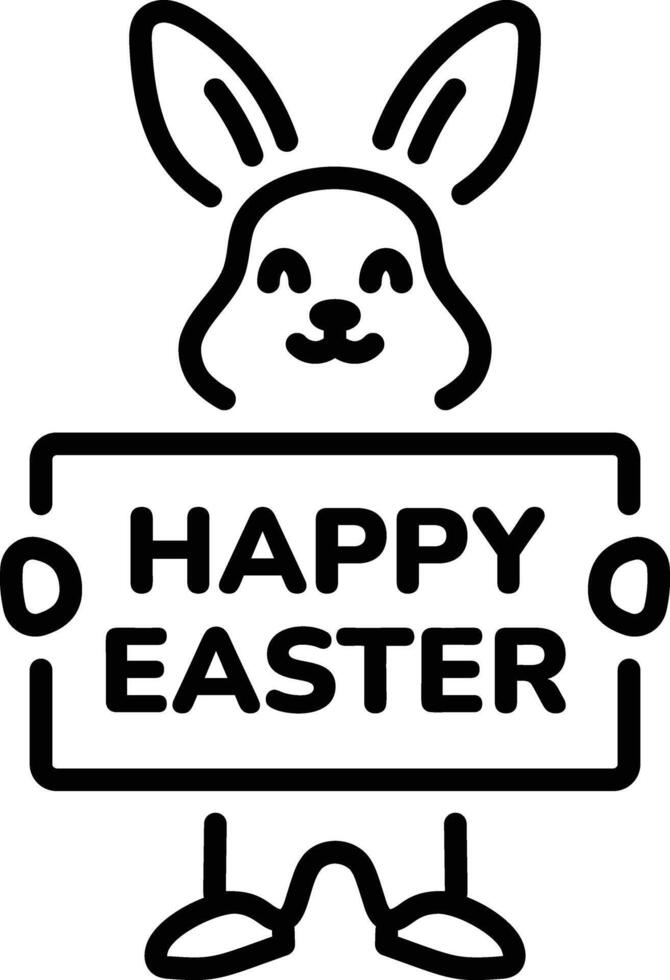 A cute bunny holding happy easter chart, line icon vector