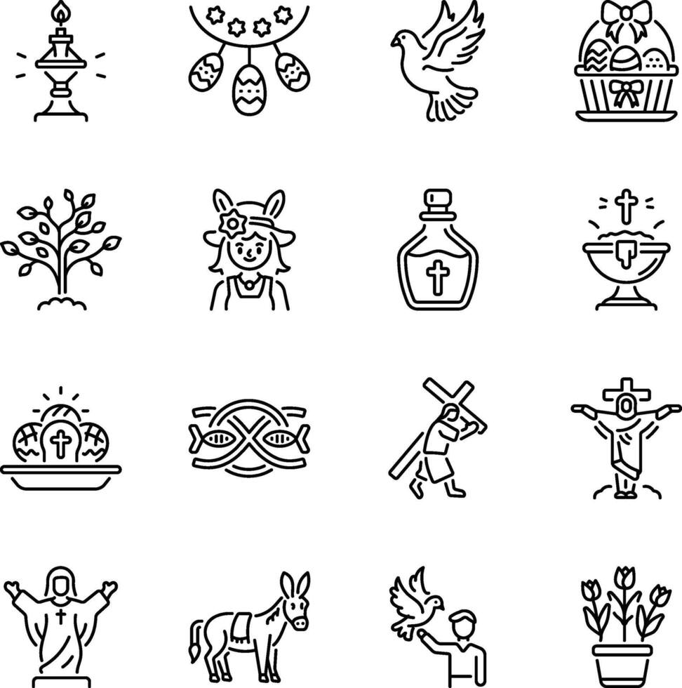 Bundle of Linear Style Easter Festival Icons vector
