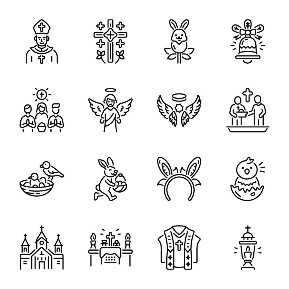 Collection of Linear Style Easter Icons vector