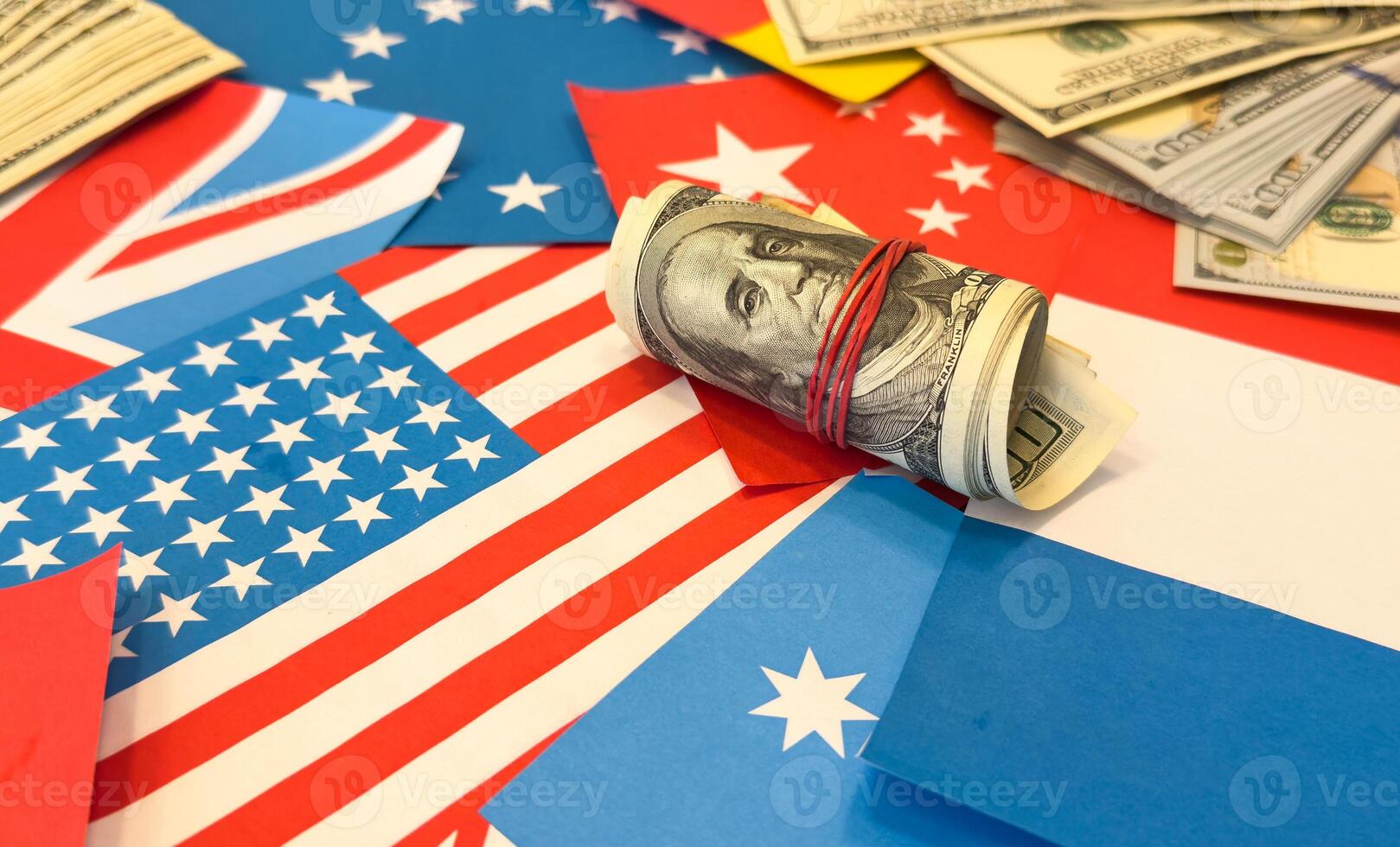 New trade war between the United States and China, various tariffs, illustration of American and Chinese flags facing each other, trade war concept photo