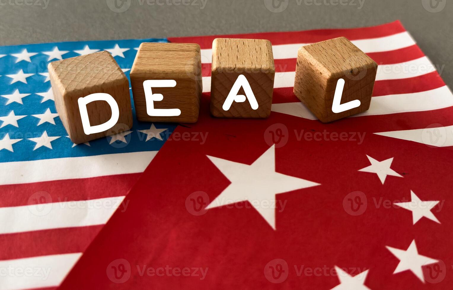 Serious trade tension or trade war between US and China, financial concept . Flags of USA and China with faces of Gorge Washington and Mao Zedong, depicts trade deficit between Washington and Beijing. photo
