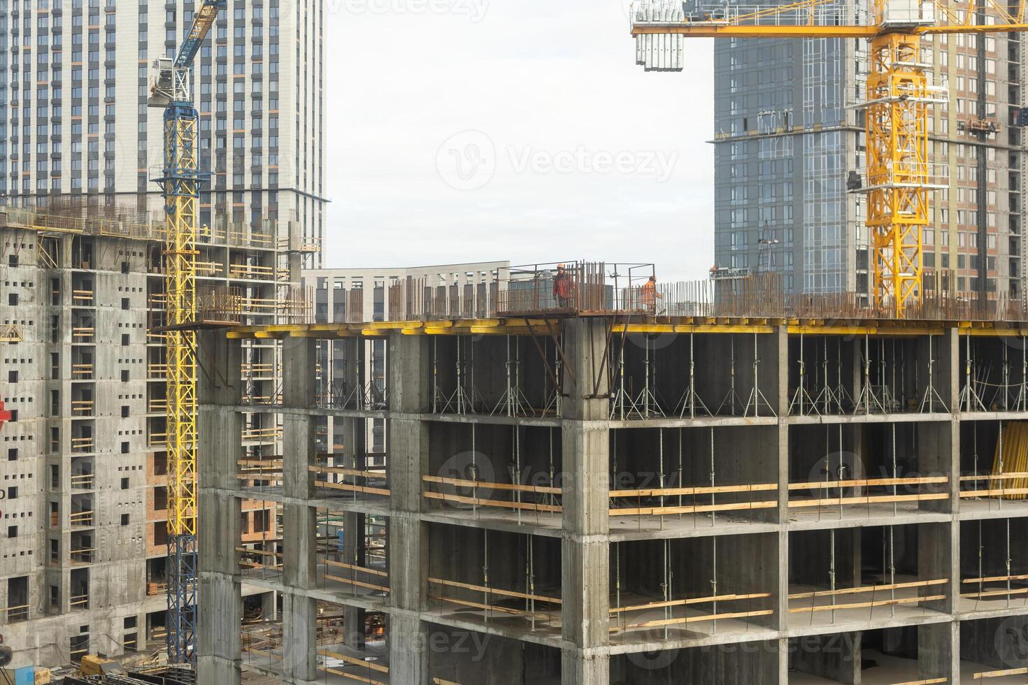 Large construction, bridges, buildings, industry execution of the foundation and concreting. photo