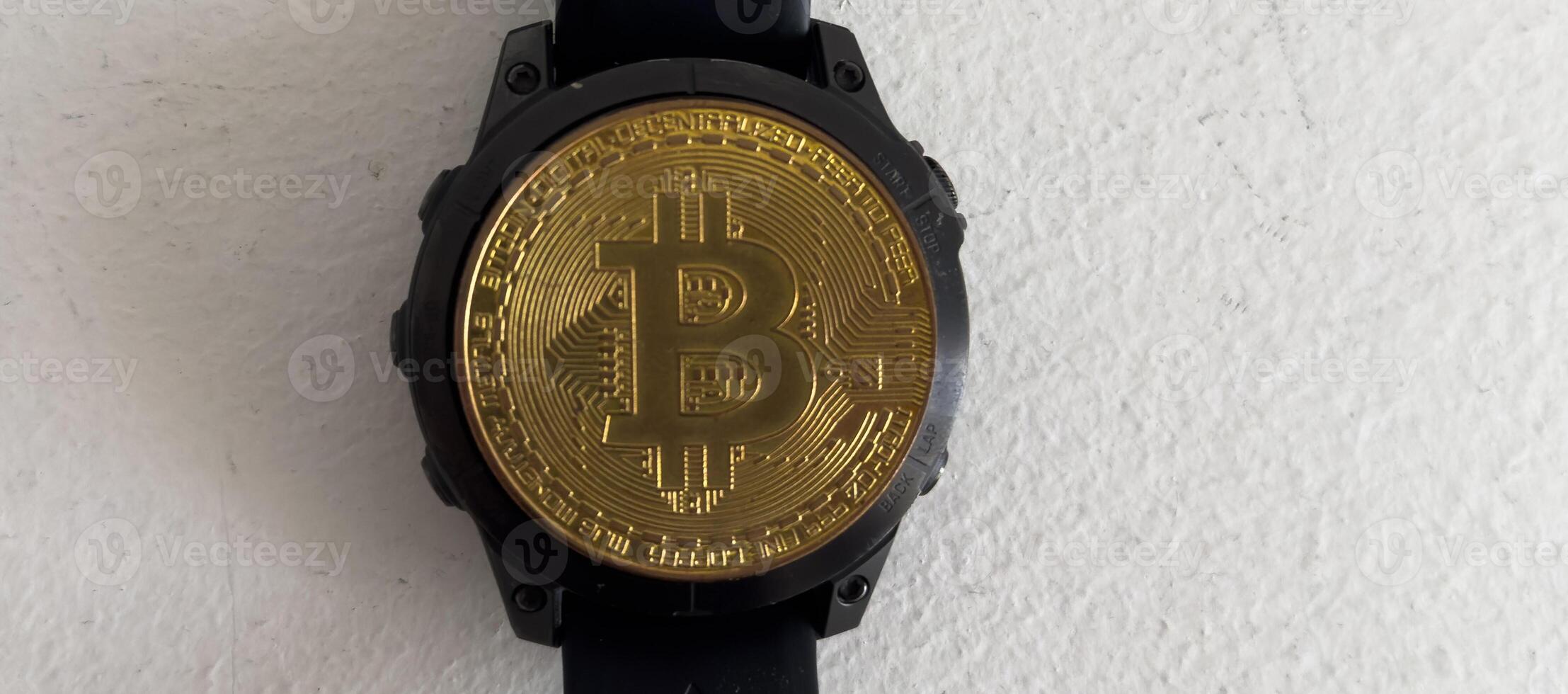 Golden Bitcoin cryptocurrency coin background photo