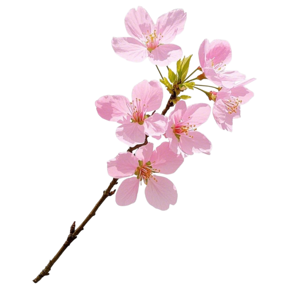 Isolated pink cherry blossom branch photography for spring floral design and nature background images use png