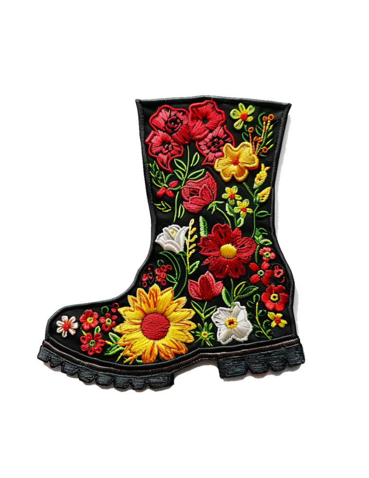 ain Boot With Flowers Machine Embroidery Design png