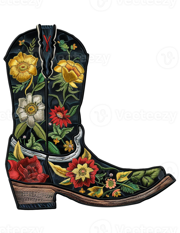 A cowboy boot with flowers and leaves on it png