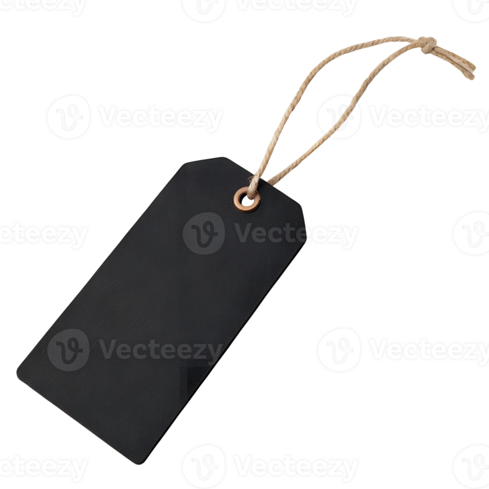 Black label with rope for product information or price isolated on the transparent background png