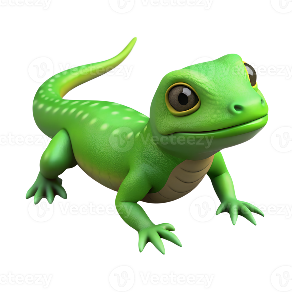 Cute cartoon green lizard 3d illustration isolated on the transparent background png