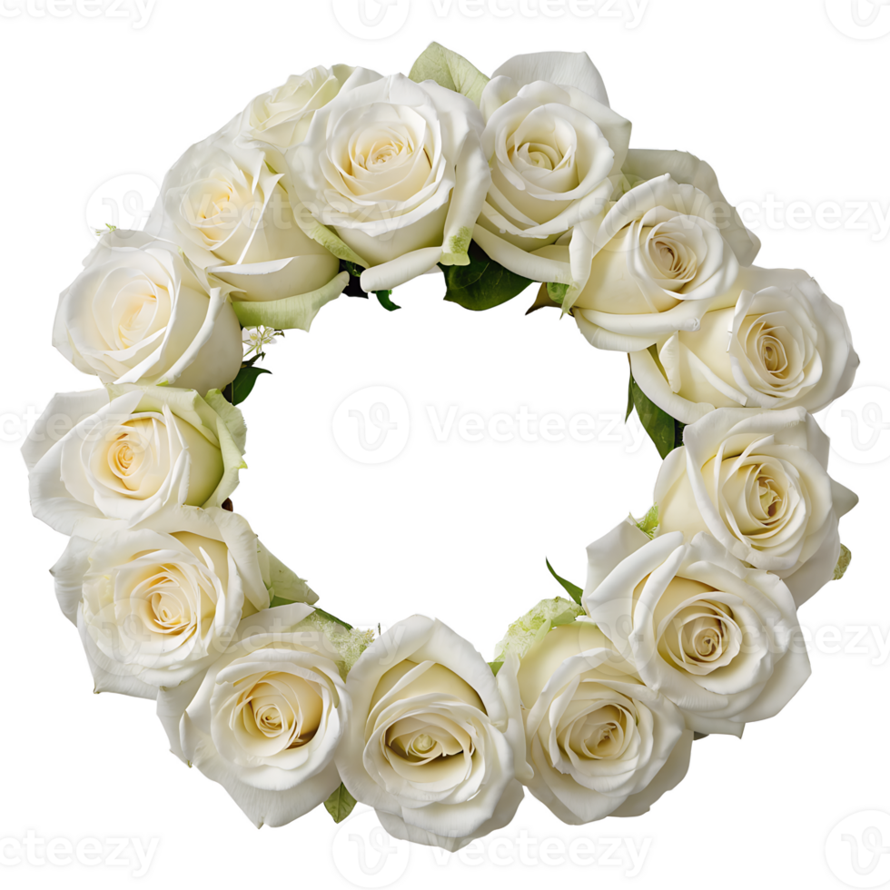 Beautiful wreath of white roses isolated on the transparent background, perfect for decoration and summer designs png