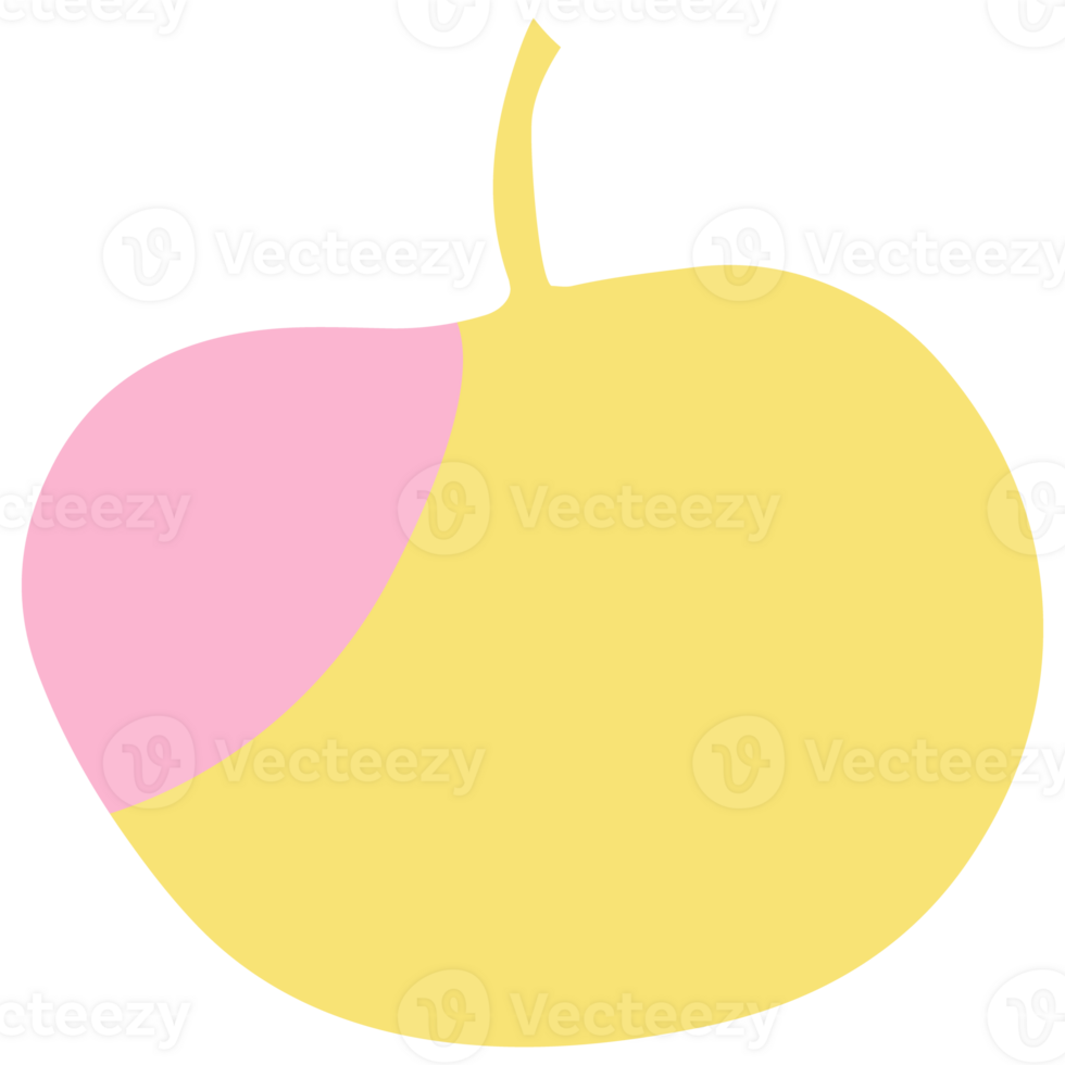 A yellow apple with a pink slice on it png