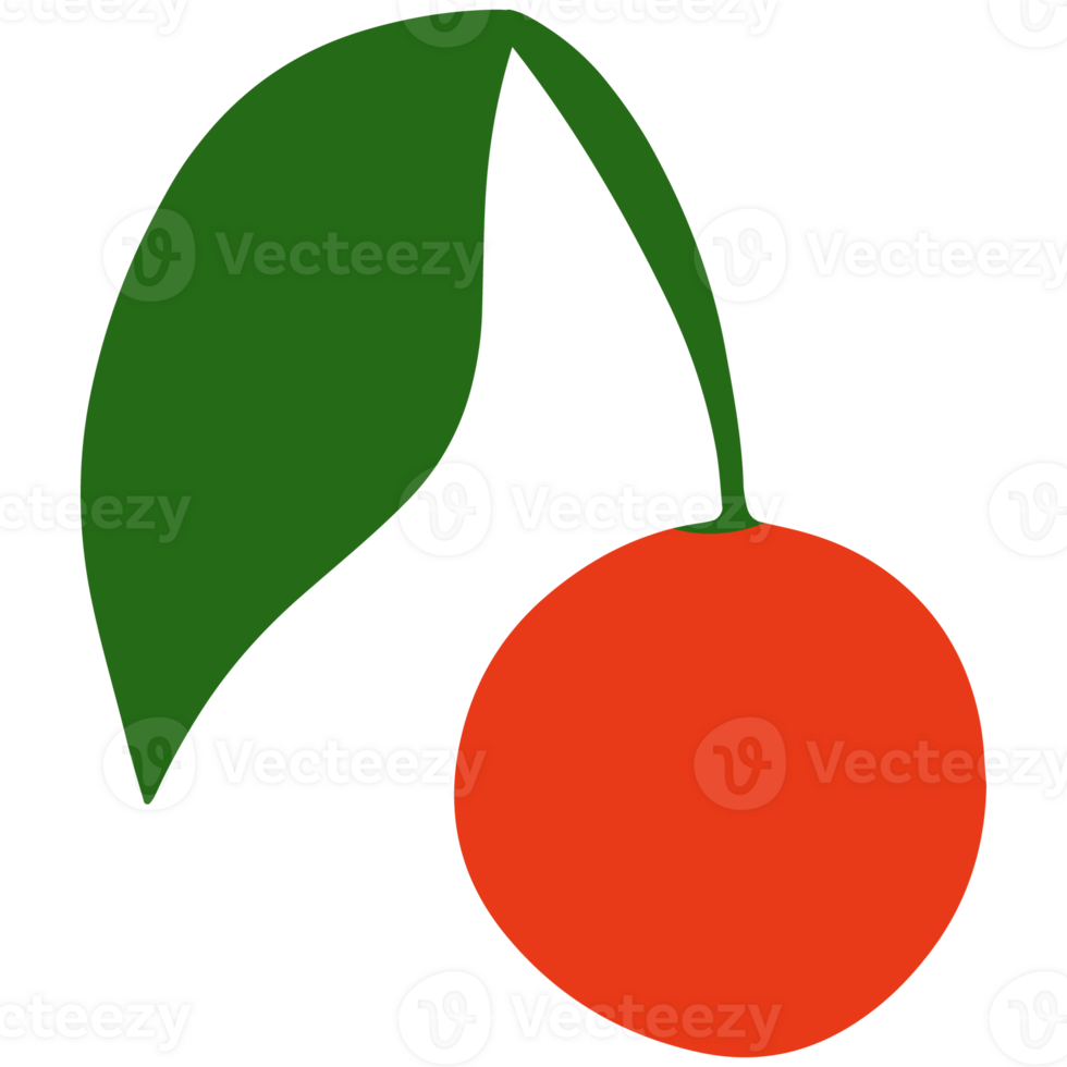 A red cherry with green leaves png