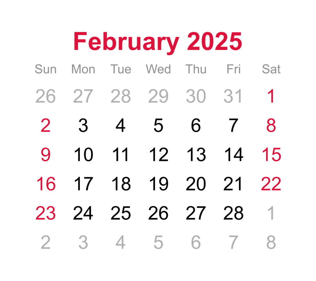 Calendar of February 2025 png