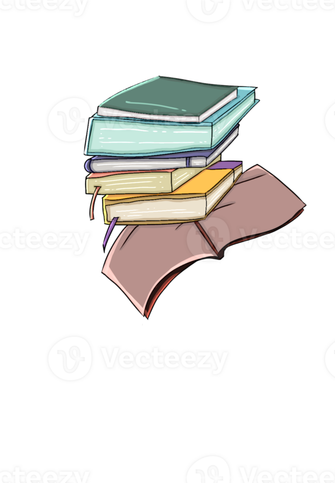 Colorful stack of books and notebook on the table png