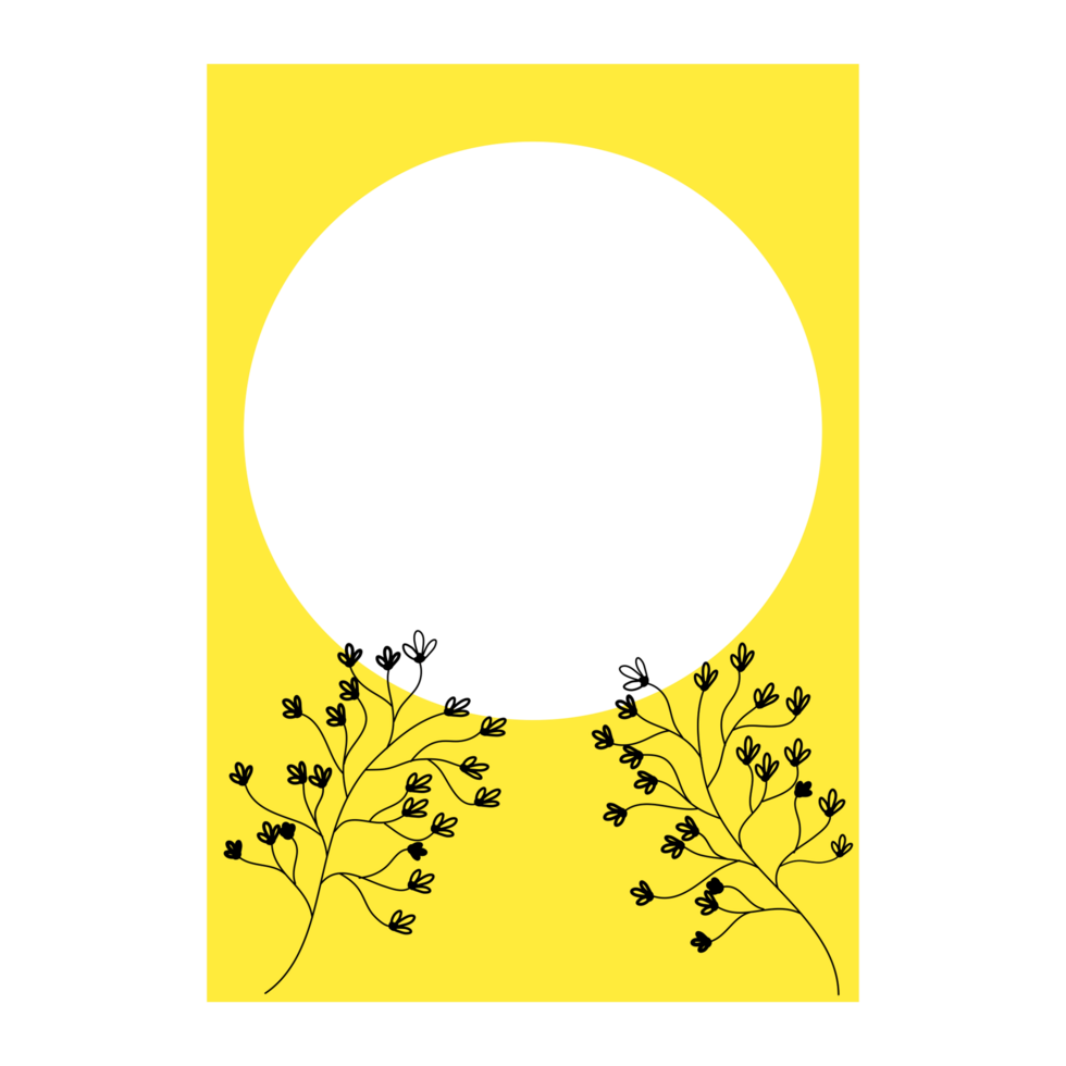 a yellow frame with flowers and a moon in the center png