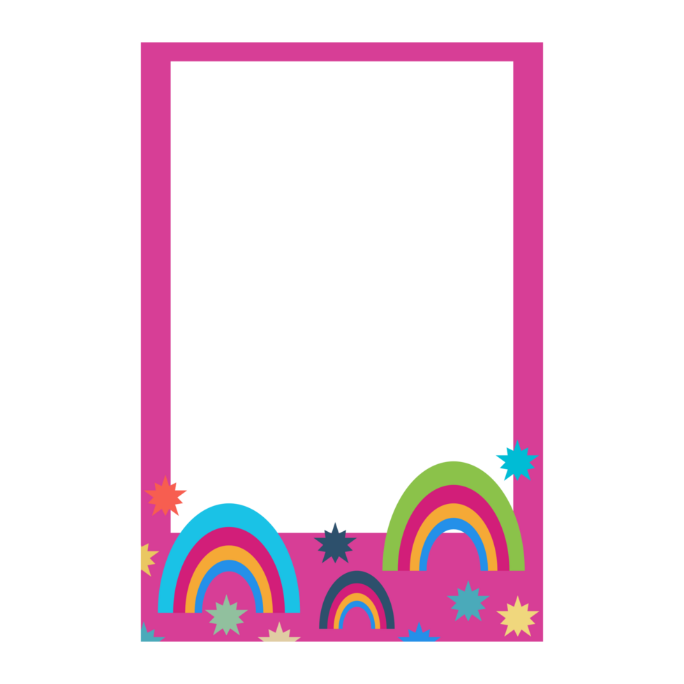 a colorful frame with a rainbow and stars on it png
