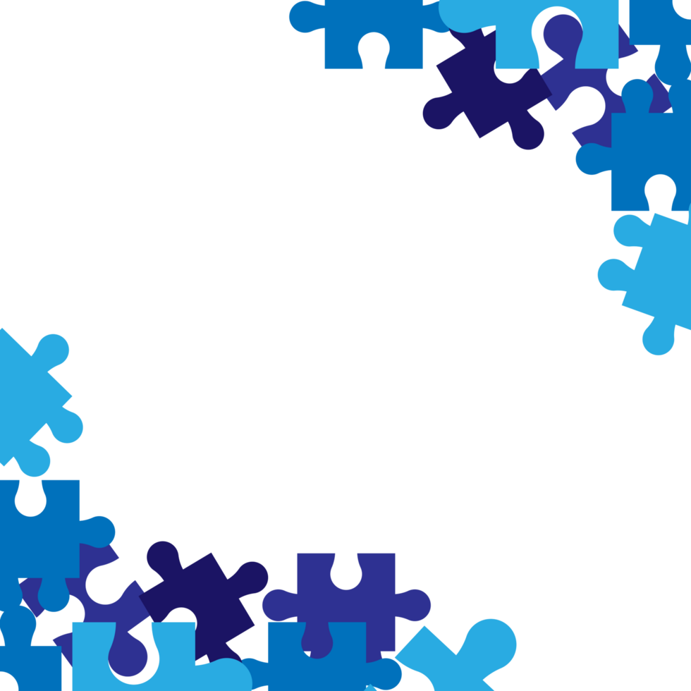 blue puzzle pieces corners on transparent background png