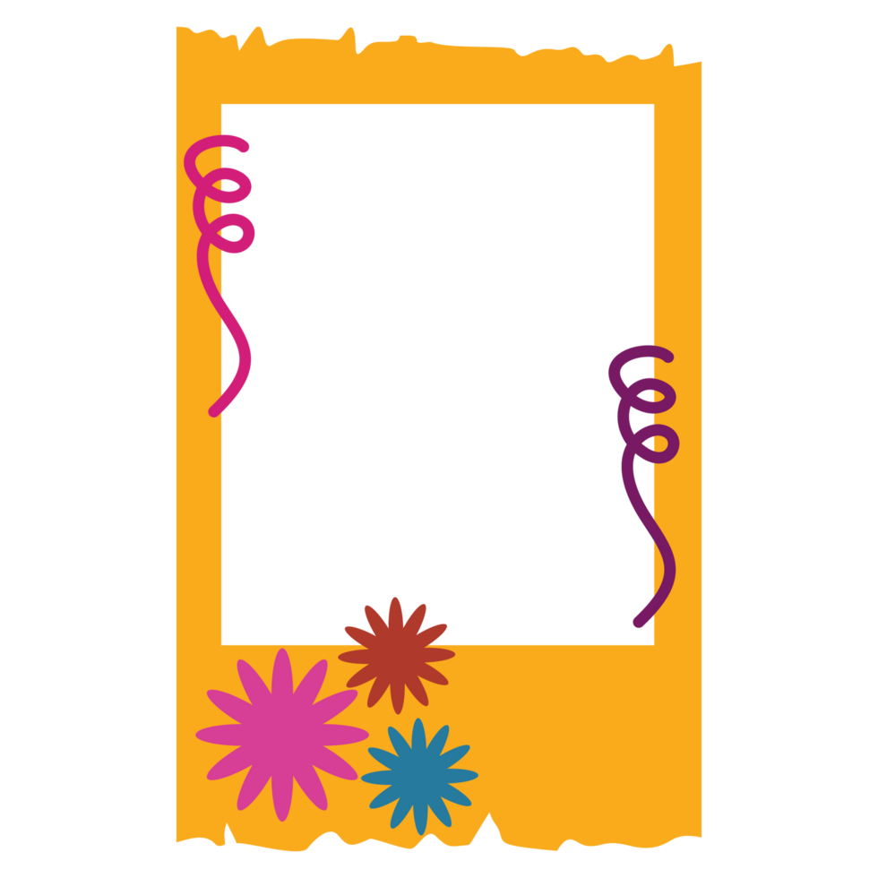 a frame with colorful flowers and a ribbon png