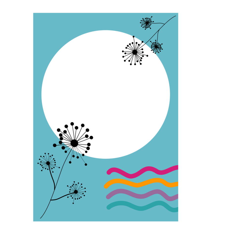 a blue frame with flowers and waves png