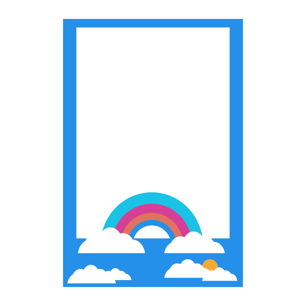 a blue frame with a rainbow and clouds on it png
