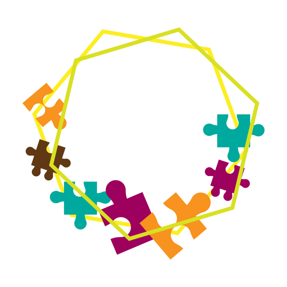 colorful frame with puzzle pieces in a circle on a transparent background png