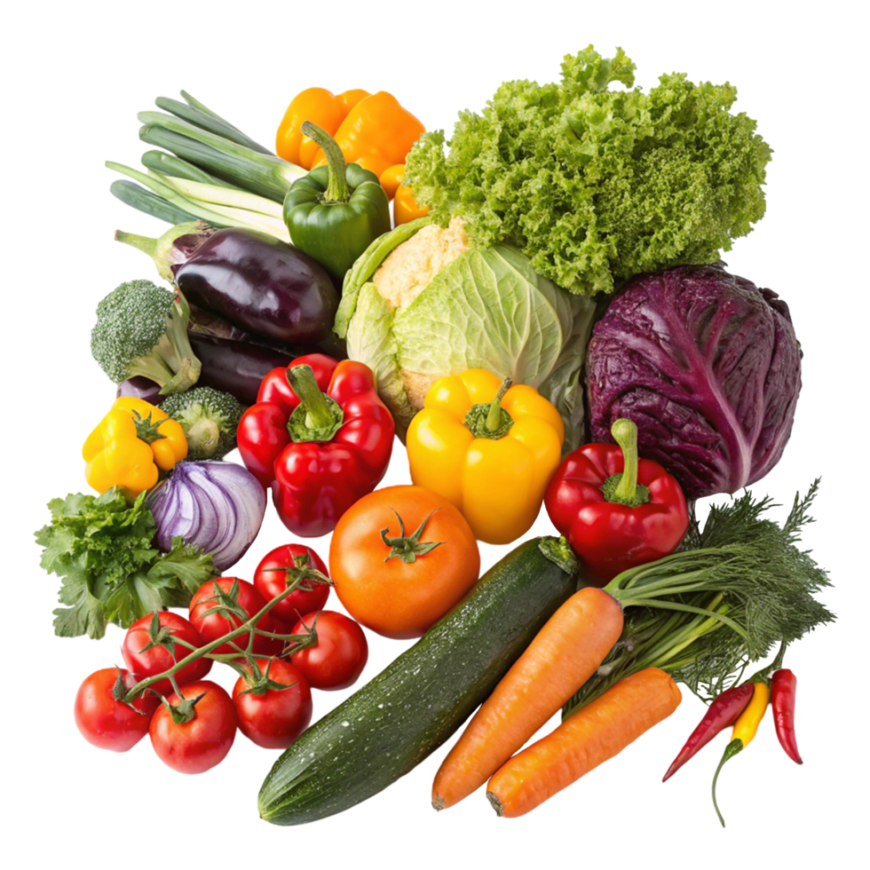 Assortment of fresh, colorful vegetables. png