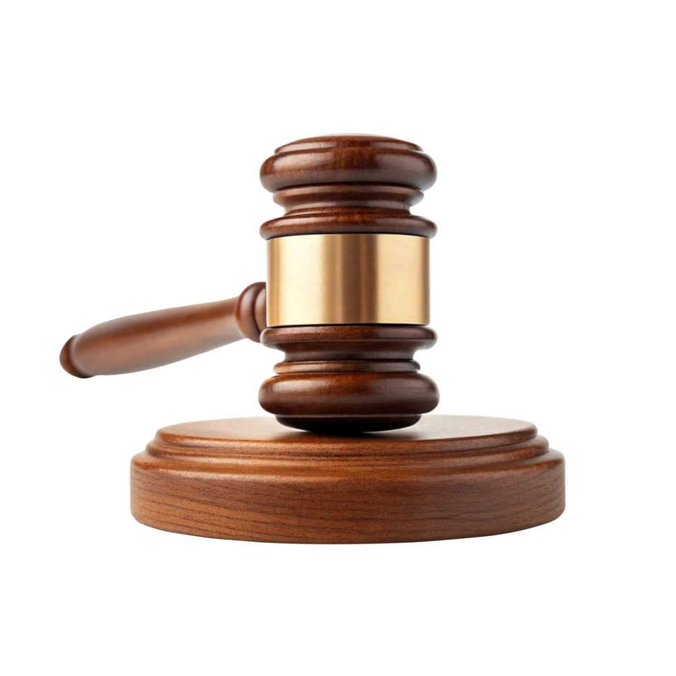 Wooden gavel on a sound block. png