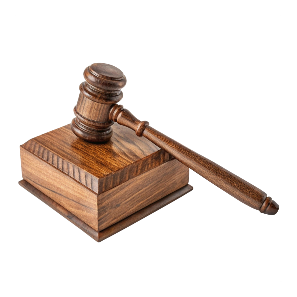 Wooden gavel on a block. Justice, law, auction. png