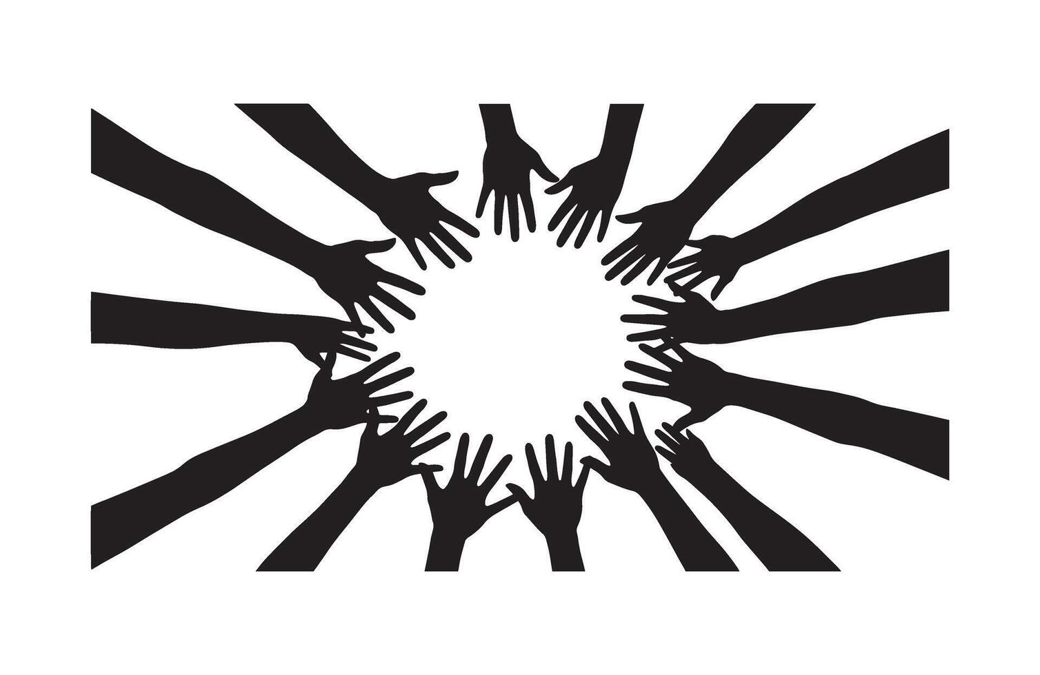 Outreach and Help Concept with Reaching Hands in Circular Black Silhouette vector