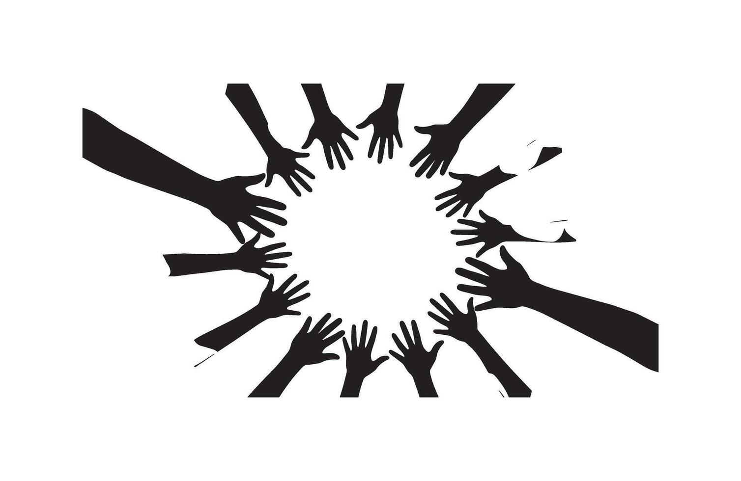 Black Silhouette Hands in Circular Formation for Community and Support Design vector