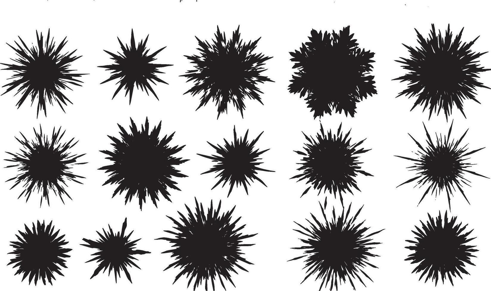 Isolated black abstract floral shapes with symmetrical burst layout vector