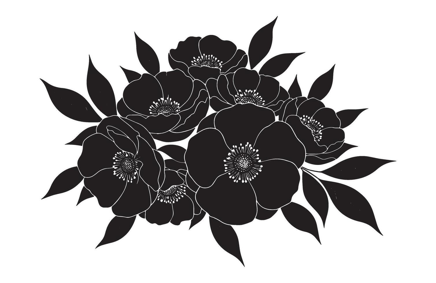 Decorative black flower arrangement with classic botanical structure vector
