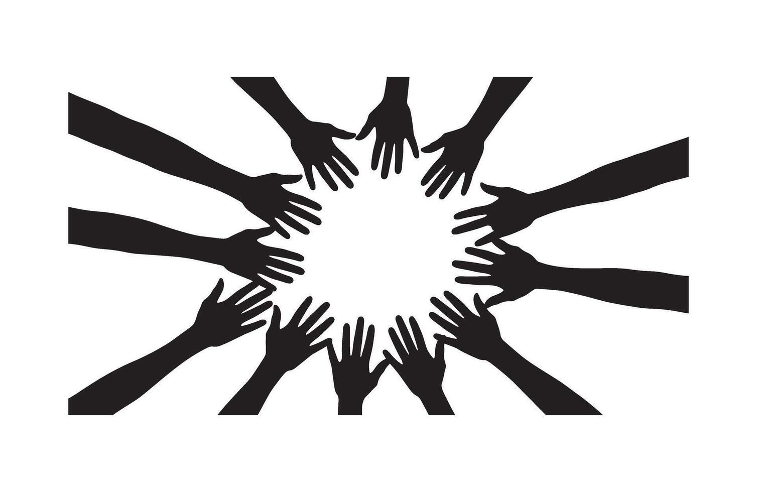 Collaborative Hands in Round Formation Silhouette for Volunteer Graphics vector