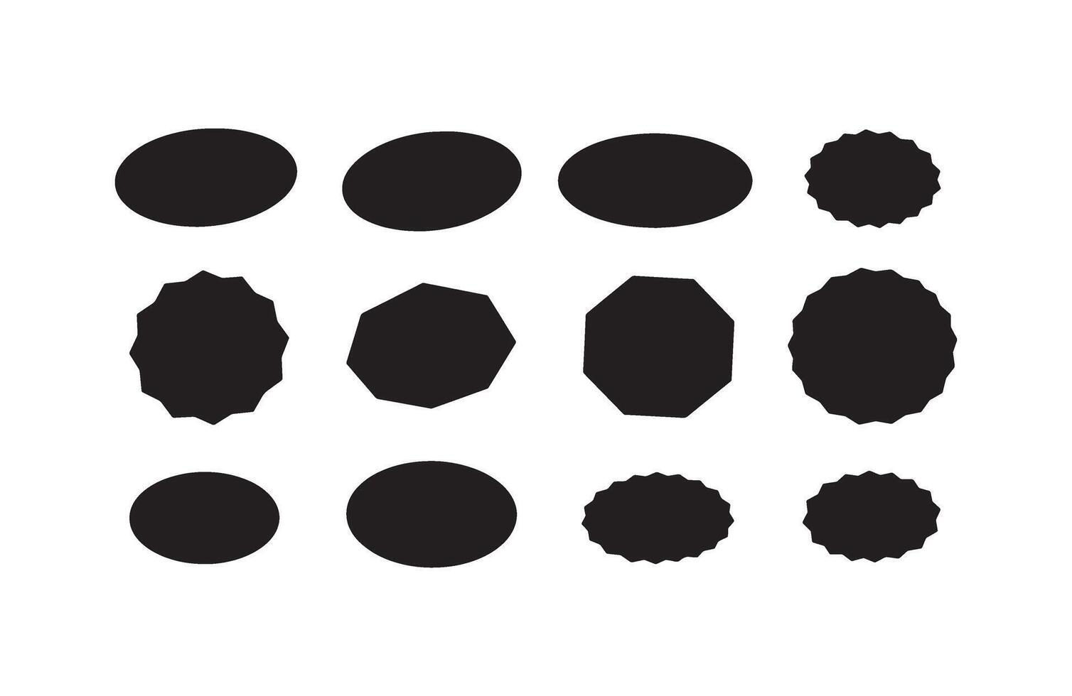 Bold and minimal shape silhouette set featuring ovals octagons and scalloped designs vector